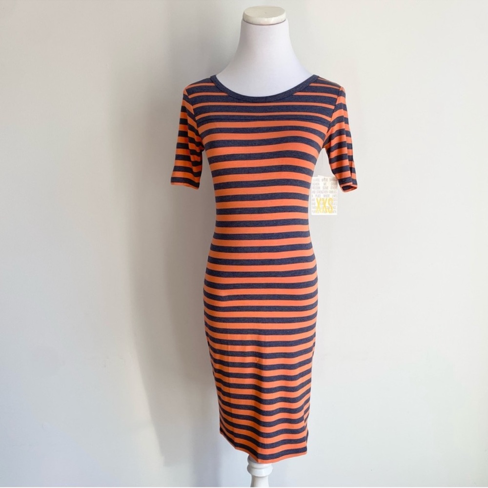 NWT LulaRoe Julia Orange/Grey Striped Bodycon Dress